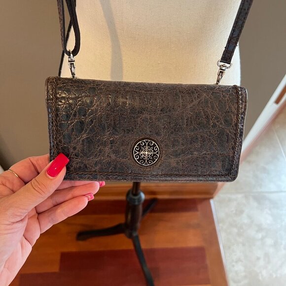 Brighton Gray Leather Embossed Wallet/Crossbody - Picture 2 of 9